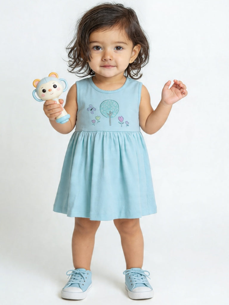 HOP Baby Girls Multicolour Printed A-Line Cotton Dress - Pack of 2