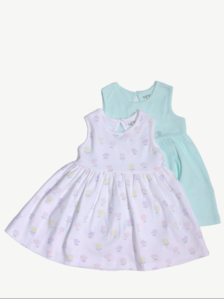 HOP Baby Girls Multicolour Printed A-Line Cotton Dress - Pack of 2
