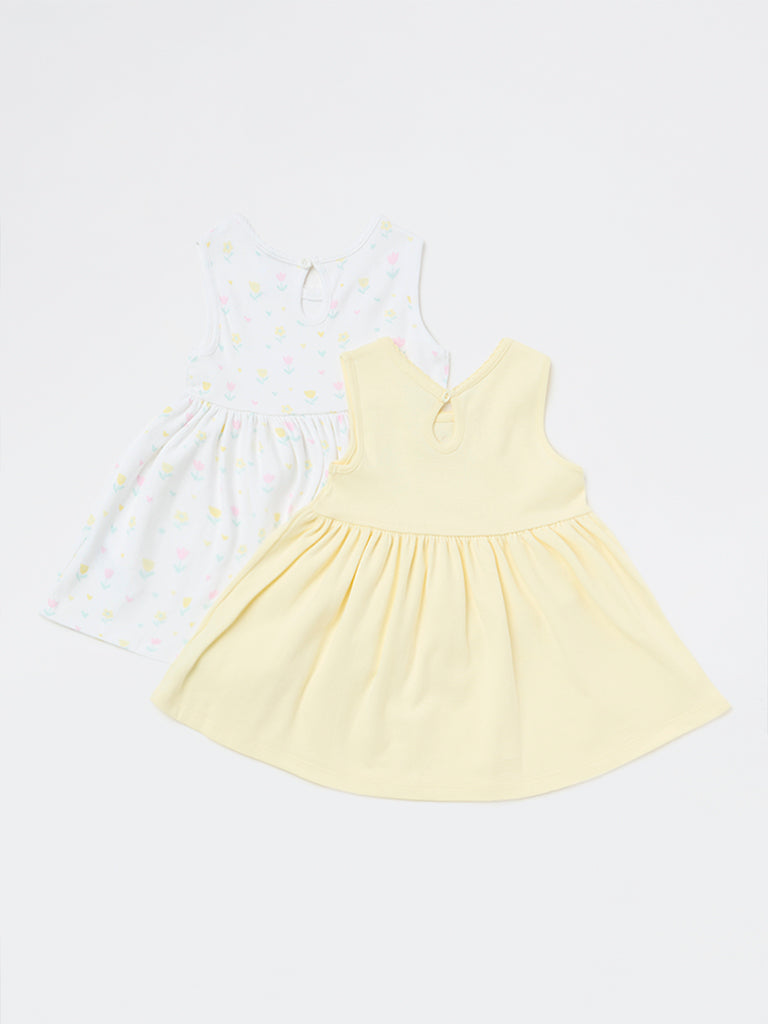HOP Baby Girls Multicolour Floral A-Line Cotton Dress - Pack of 2