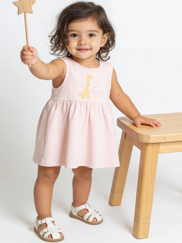 HOP Baby Girls Pink Animal A-Line Cotton Dress - Pack of 2