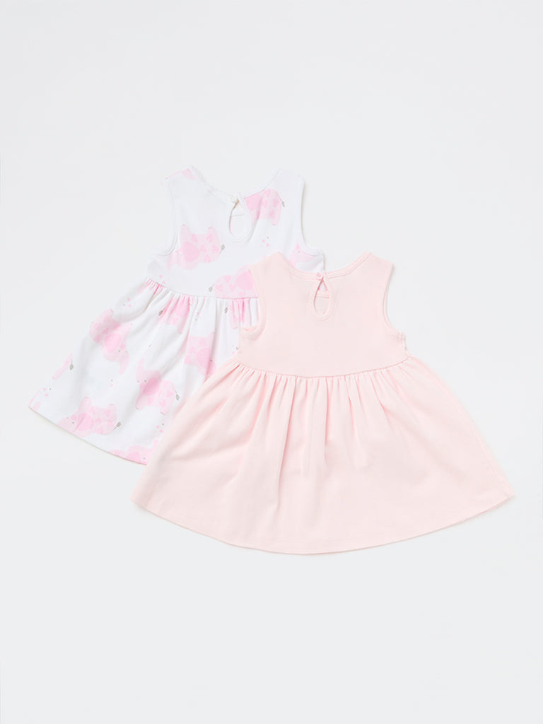 HOP Baby Girls Pink Animal A-Line Cotton Dress - Pack of 2