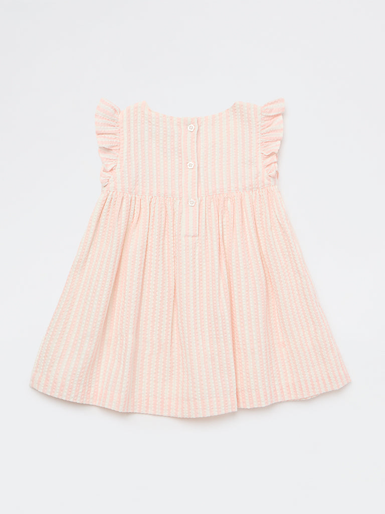 HOP Baby Girls Pink Seersucker Textured A-Line Cotton Dress