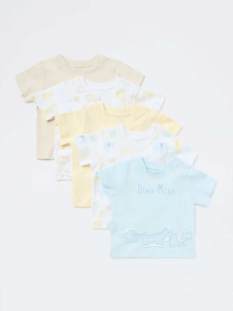 HOP Baby Boys Multicolour Printed Cotton T-Shirts - Pack of 5