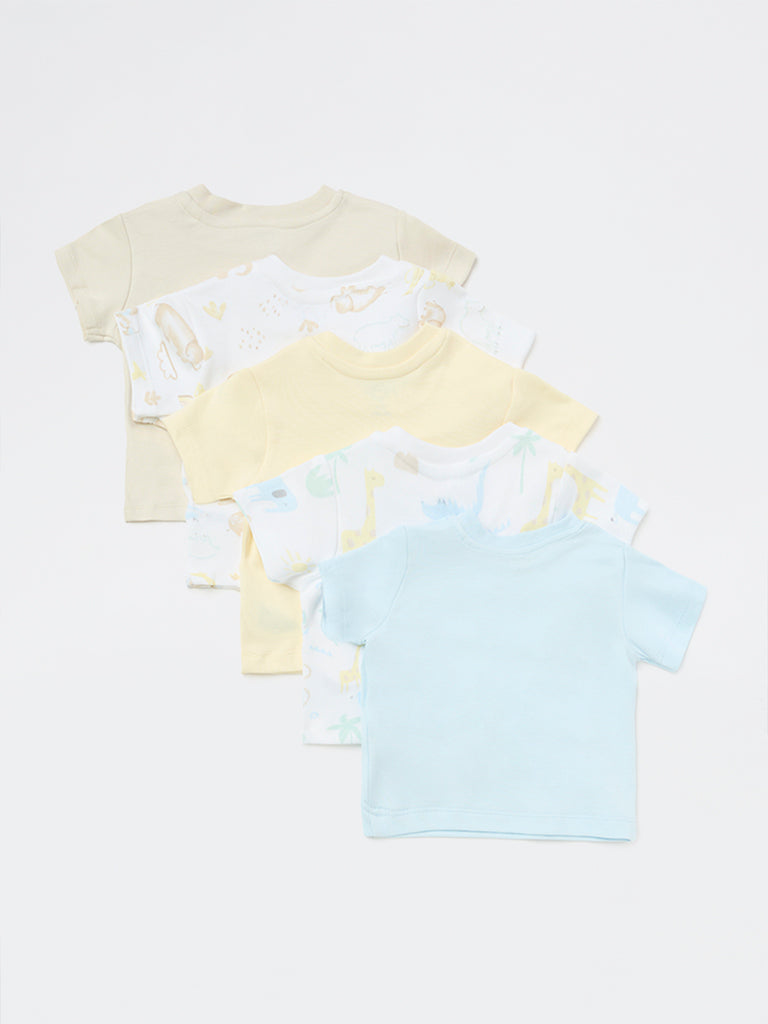 HOP Baby Boys Multicolour Printed Cotton T-Shirts - Pack of 5