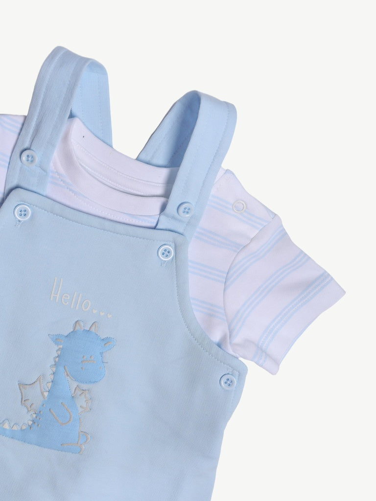 HOP Baby Boys Blue Cotton Dungaree with T-Shirt Set