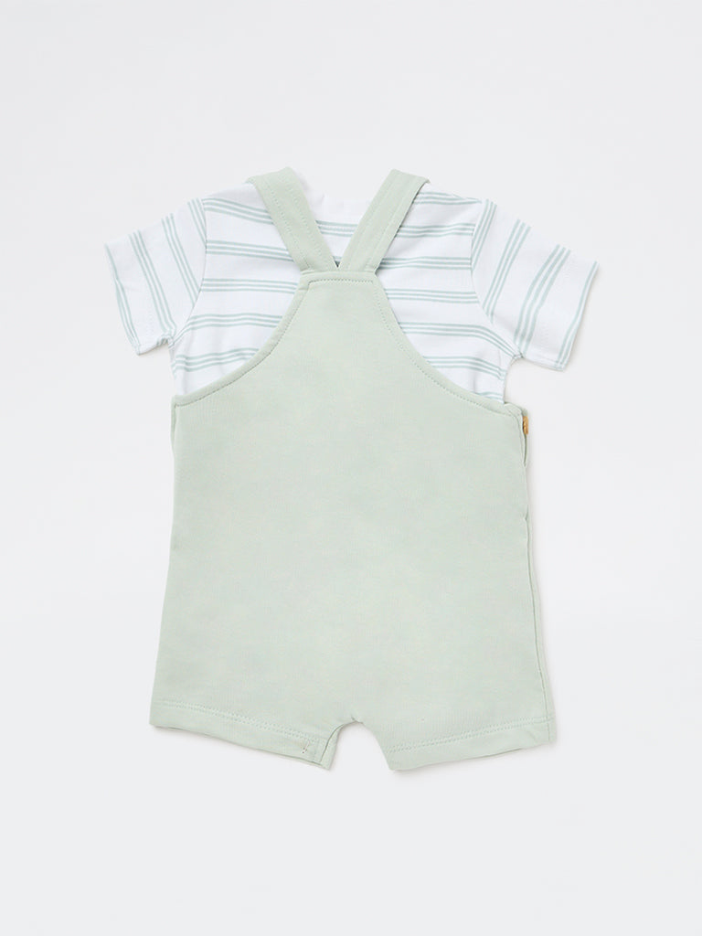 HOP Baby Boys Sage Animal Printed Cotton Dungaree and T-Shirt Set