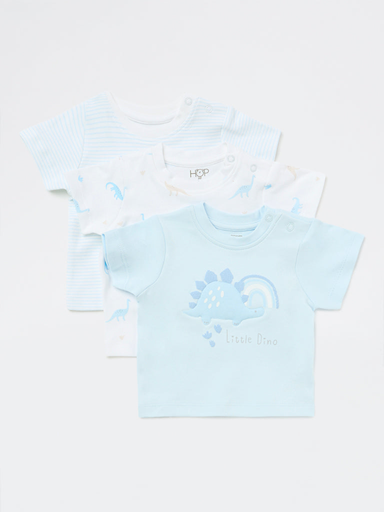 HOP Baby Boys Blue Printed Cotton T-Shirts - Pack of 3