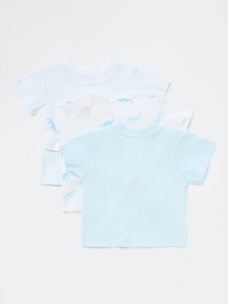 HOP Baby Boys Blue Printed Cotton T-Shirts - Pack of 3