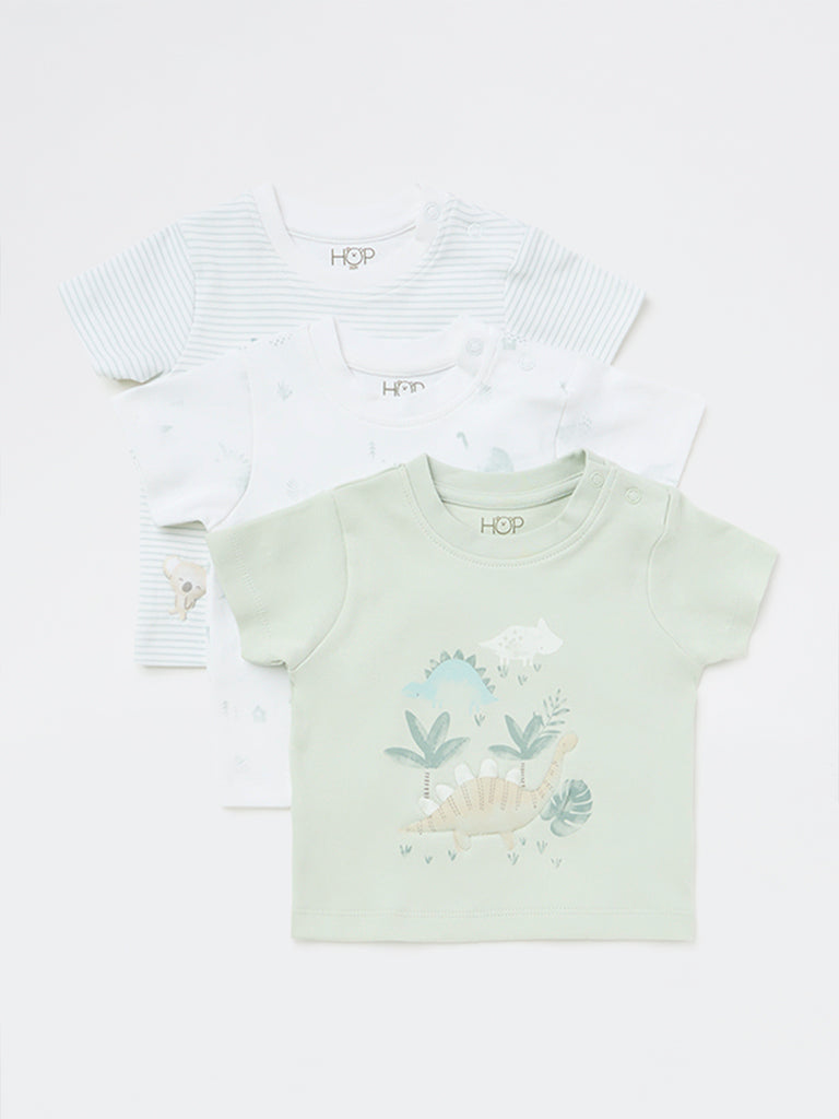 HOP Baby Boys Sage Printed Cotton T-Shirts - Pack of 3