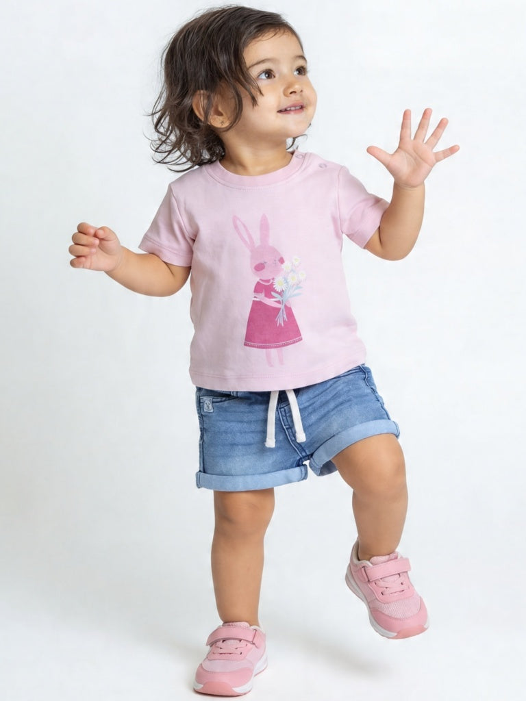HOP Baby Girls Multicolour Cotton T-Shirt - Pack of 5