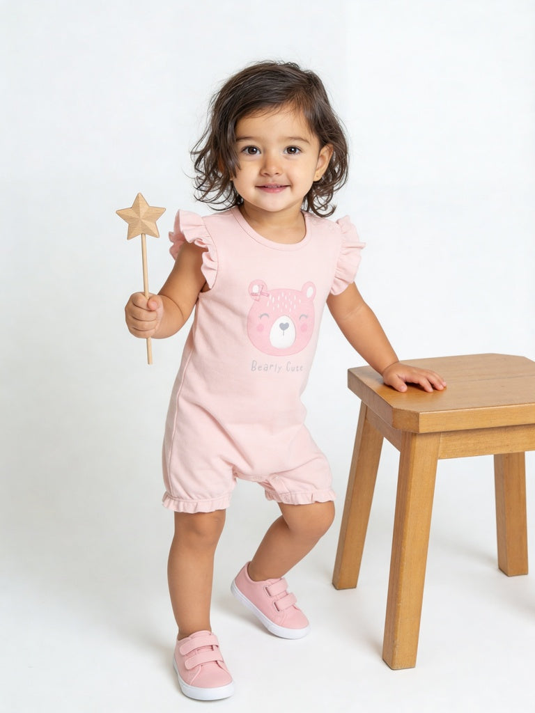 HOP Baby Girls Pink Printed Cotton Romper - Pack of 3