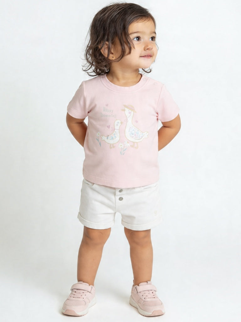 HOP Baby Girls Pink Printed Cotton T-Shirts (Pack of 3)