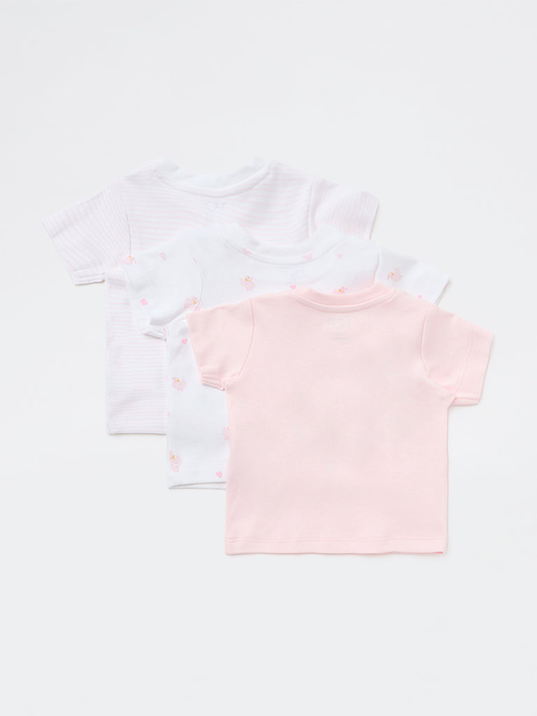 HOP Baby Girls Pink Printed Cotton T-Shirts (Pack of 3)