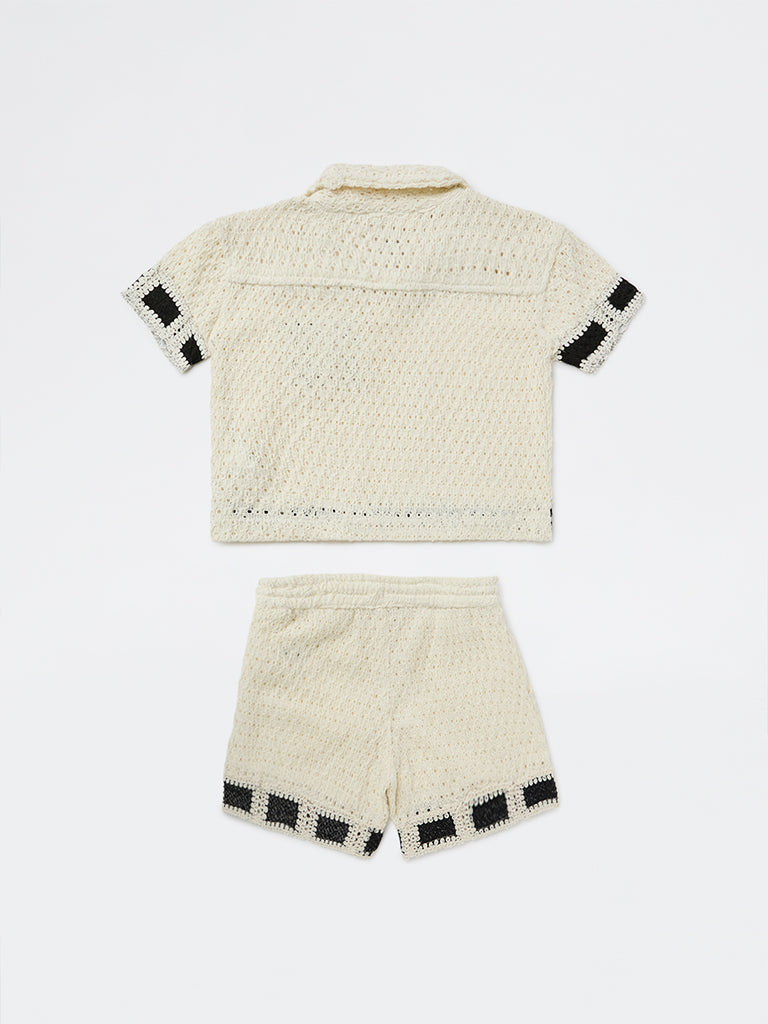 HOP Kids Boys Off-White Cotton T-Shirt and Shorts Set