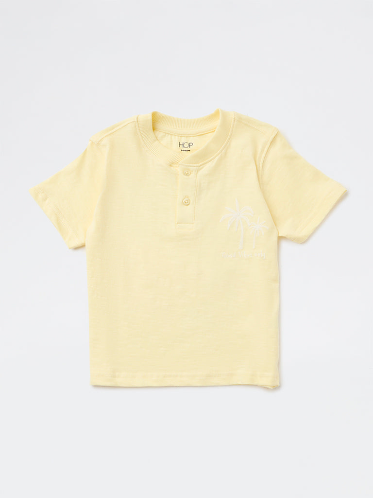 HOP Kids Boys Yellow Embroidered Cotton T-Shirt