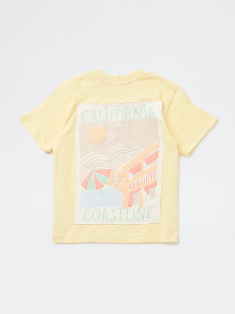 HOP Kids Boys Yellow Embroidered Cotton T-Shirt