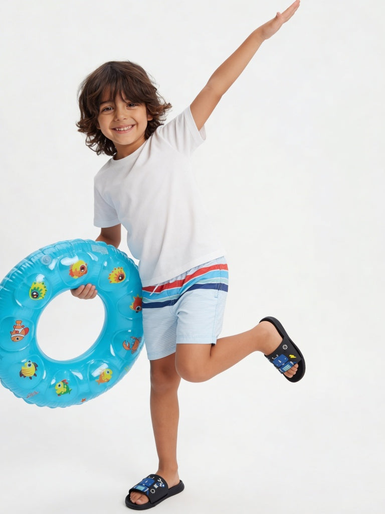 HOP Kids Boys Light Blue Striped Mid-Rise Swim Shorts