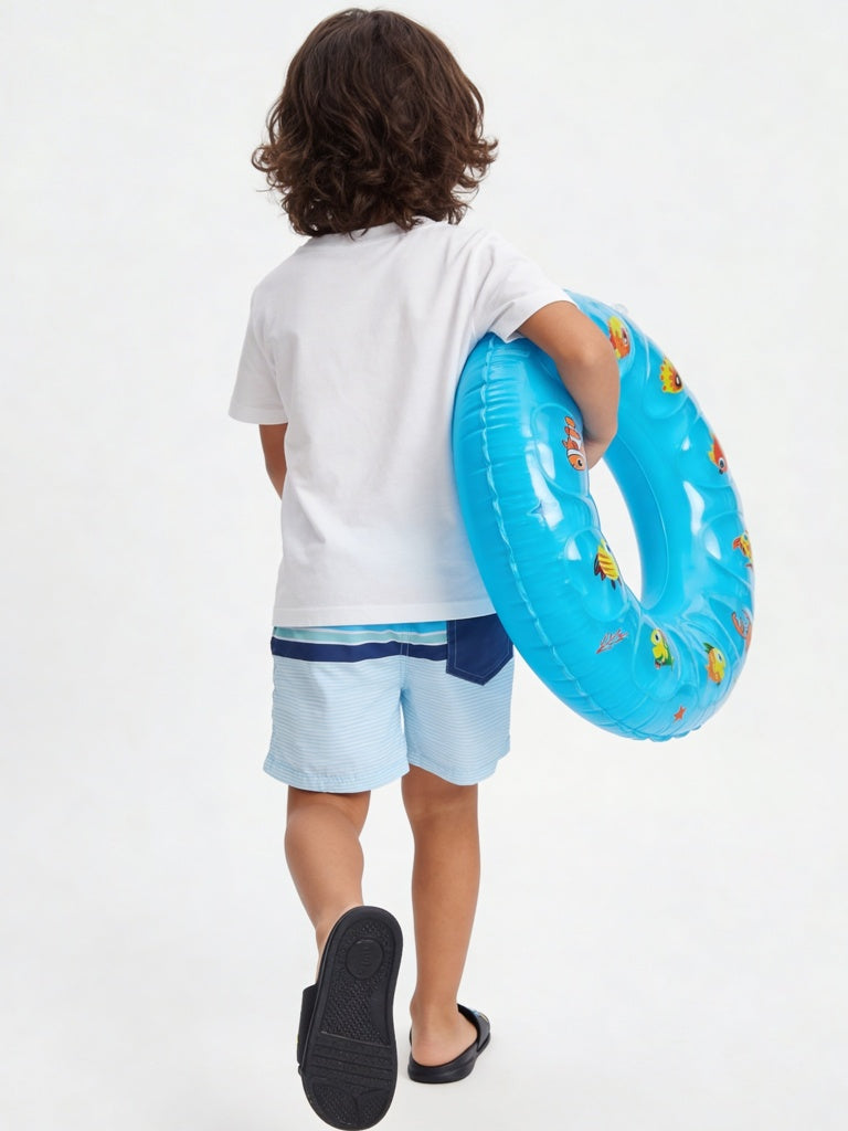 HOP Kids Boys Light Blue Striped Mid-Rise Swim Shorts