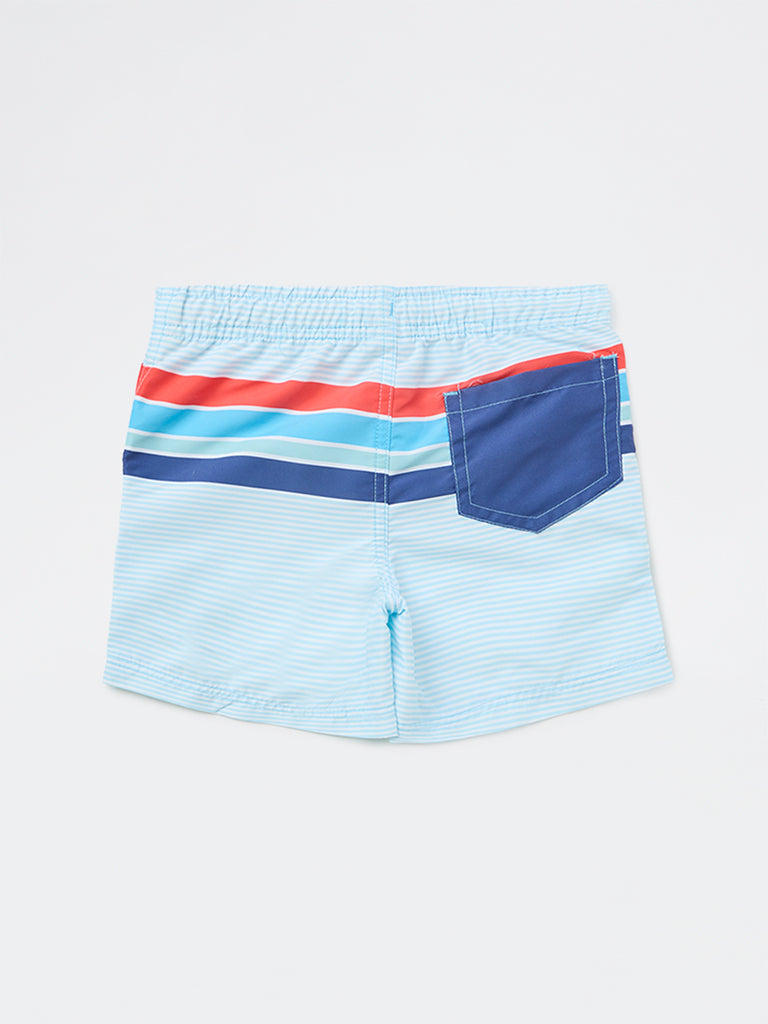 HOP Kids Boys Light Blue Striped Mid-Rise Swim Shorts