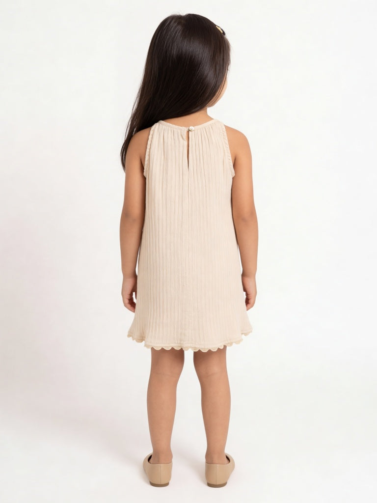 HOP Kids Girls Peach Embroidered A-Line Cotton-Blend Dress