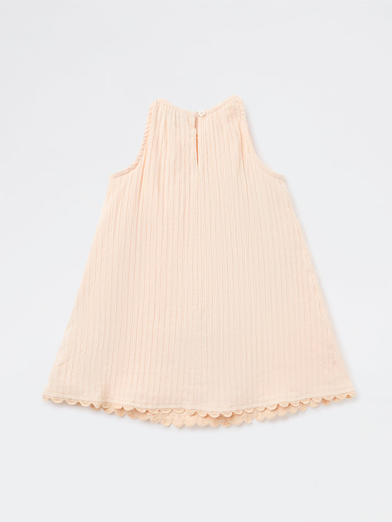 HOP Kids Girls Peach Embroidered A-Line Cotton-Blend Dress