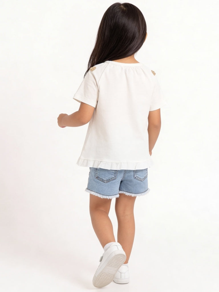 HOP Kids Girls Off-White Embroidered Crocheted Cotton Top