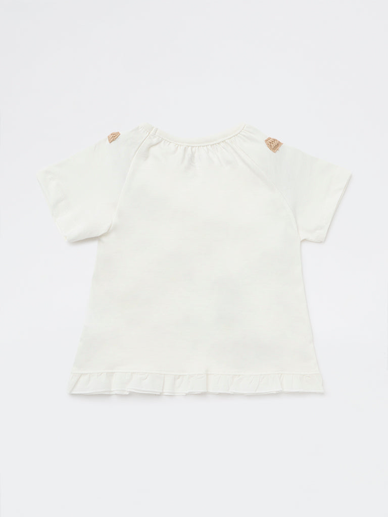 HOP Kids Girls Off-White Embroidered Crocheted Cotton Top