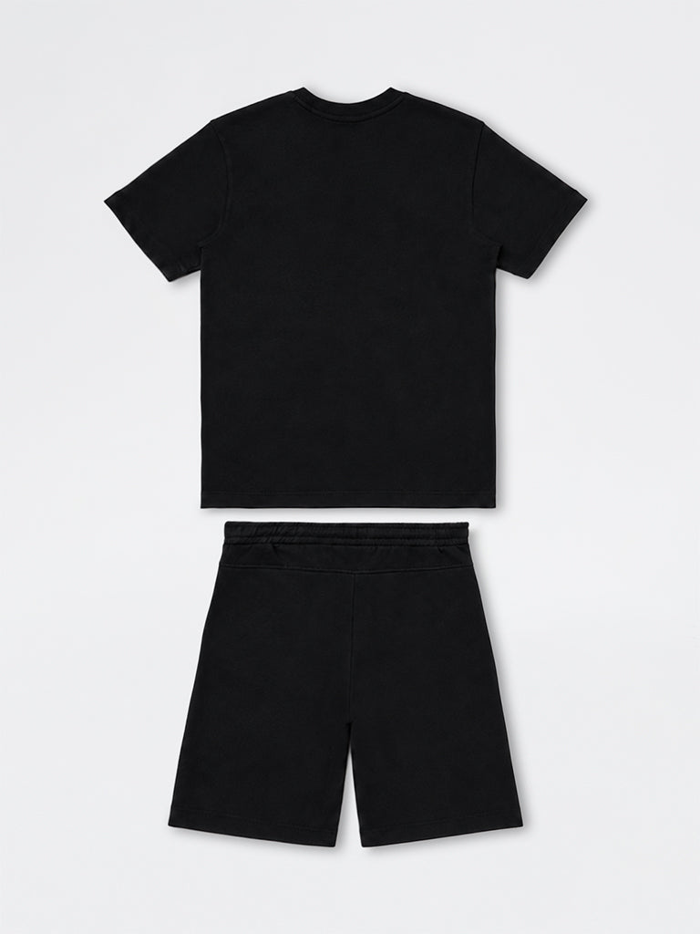 Boys Black Cotton-Blend T-Shirt and Shorts Set