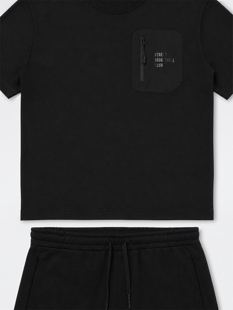Boys Black Cotton-Blend T-Shirt and Shorts Set