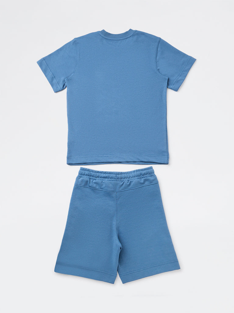 Boys Blue Cotton-Blend T-Shirt and Shorts Set