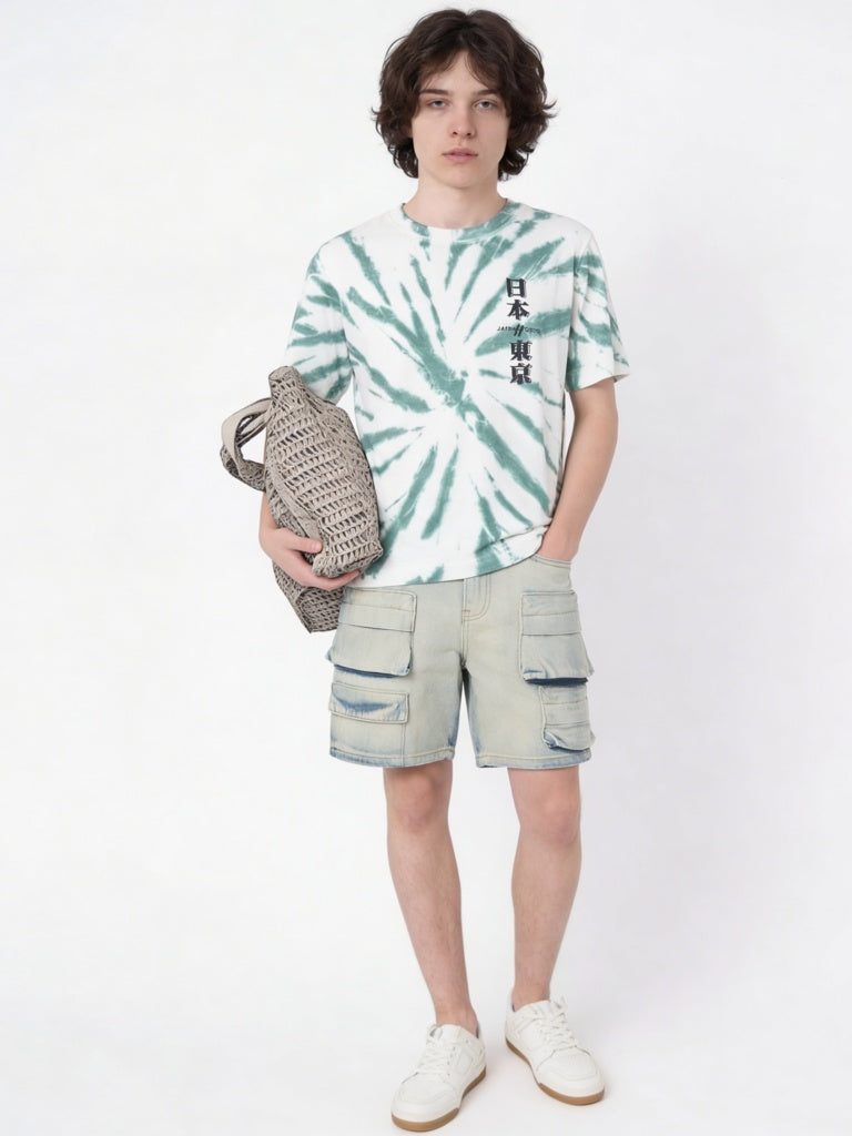 Boys Blue Washed Mid-Rise Denim Cargo Shorts