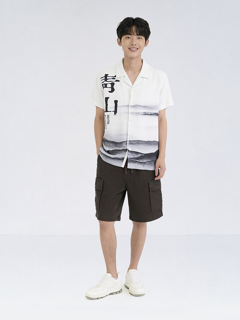 Boys Dark Brown Mid-Rise Cotton-Blend Cargo Shorts