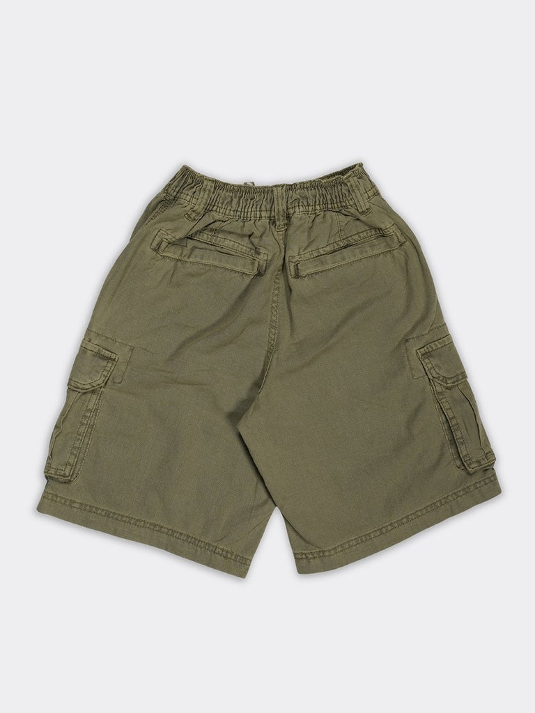 Boys Olive Cotton Linen Blend Regular Fit Shorts