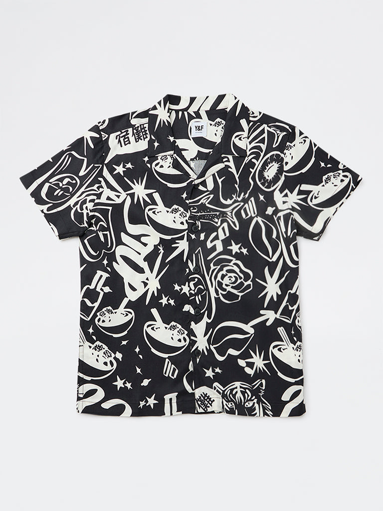 Boys Black Printed Shirt
