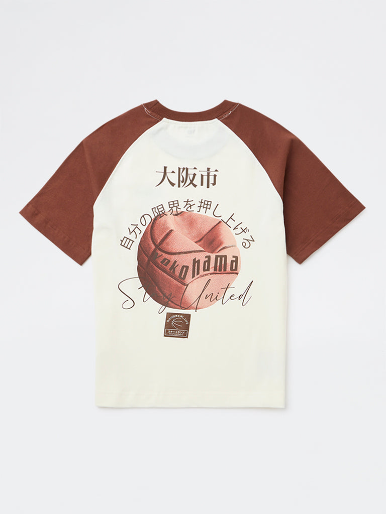 Boys Off-White Colour-Blocked Cotton T-Shirt