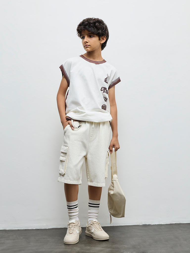 Boys Off-White Printed Cotton T-Shirt
