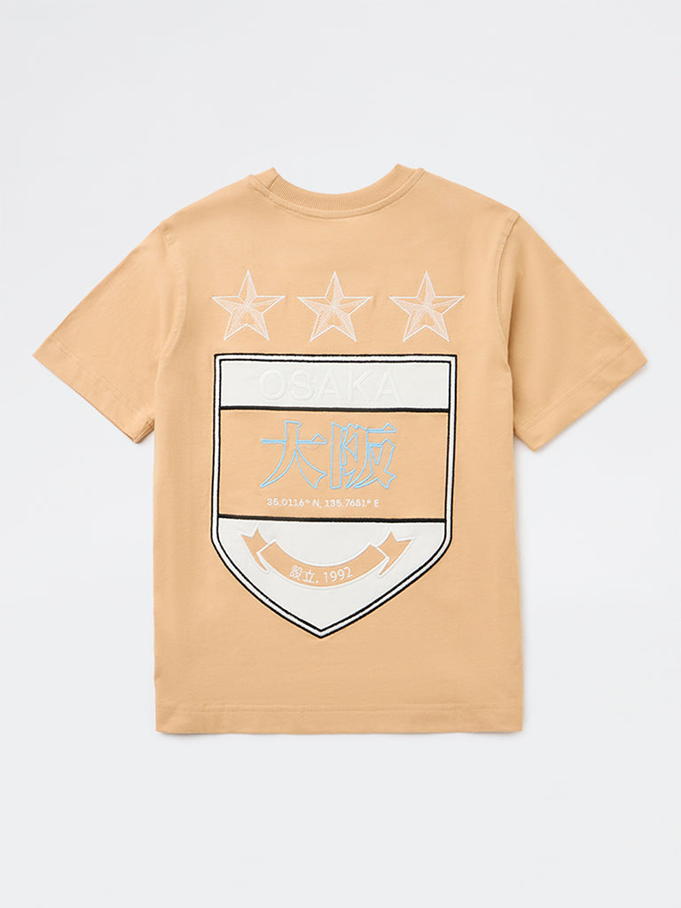 Boys Brown Graphic Printed Cotton T-Shirt