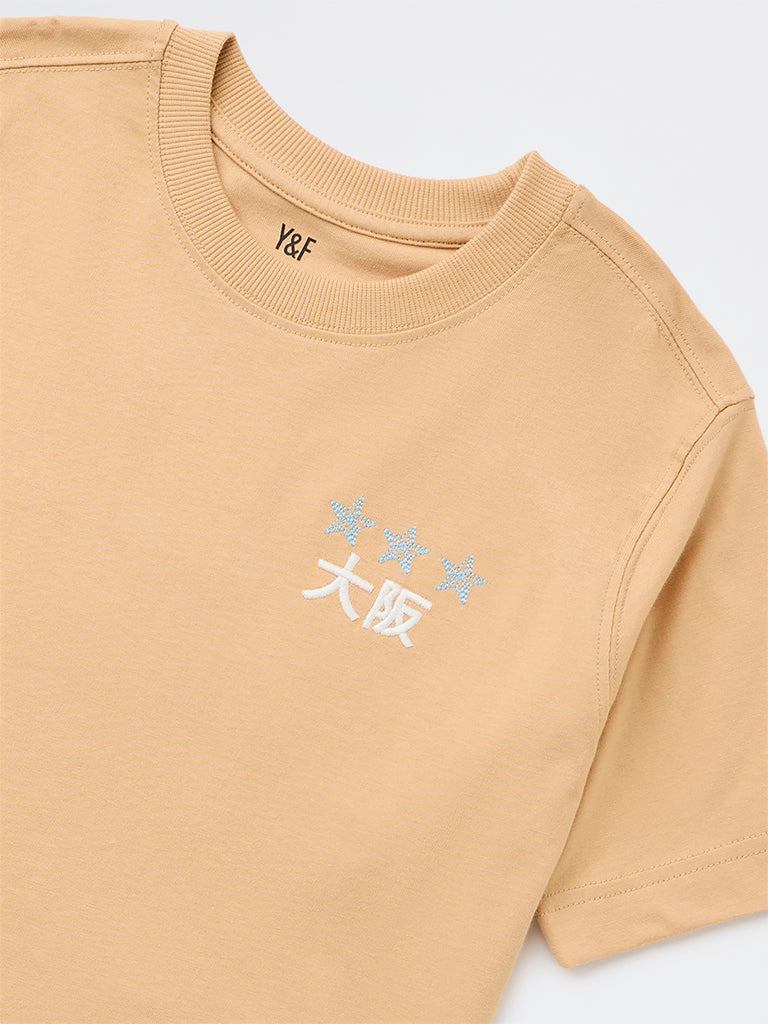 Boys Brown Graphic Printed Cotton T-Shirt