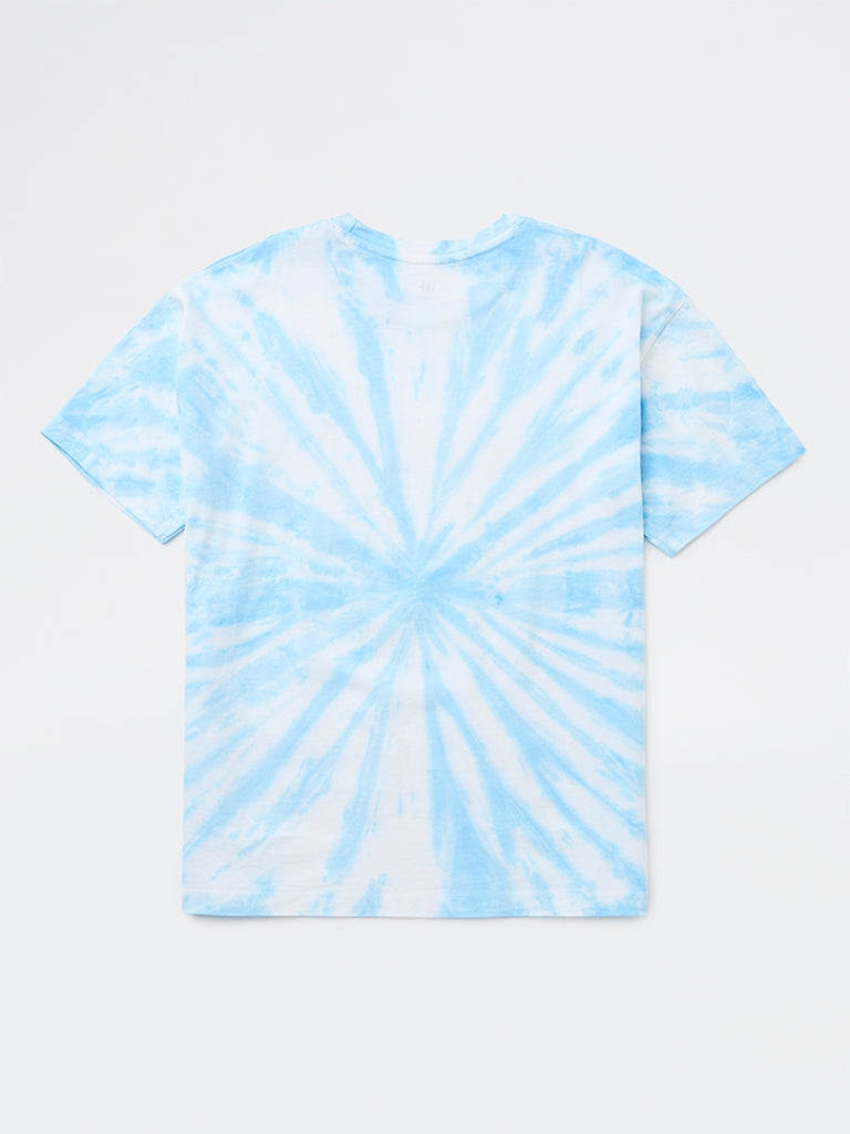 Girls Blue Tie-Dye Pattern Cotton T-Shirt