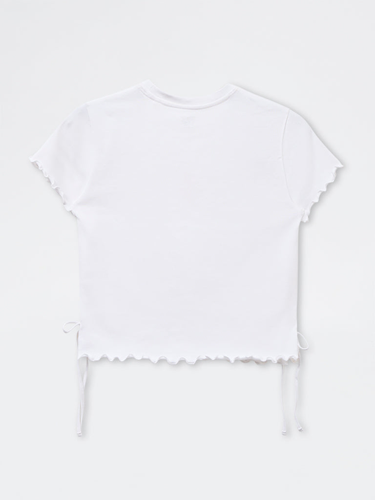 Girls White Embroidered Cotton-Blend T-Shirt
