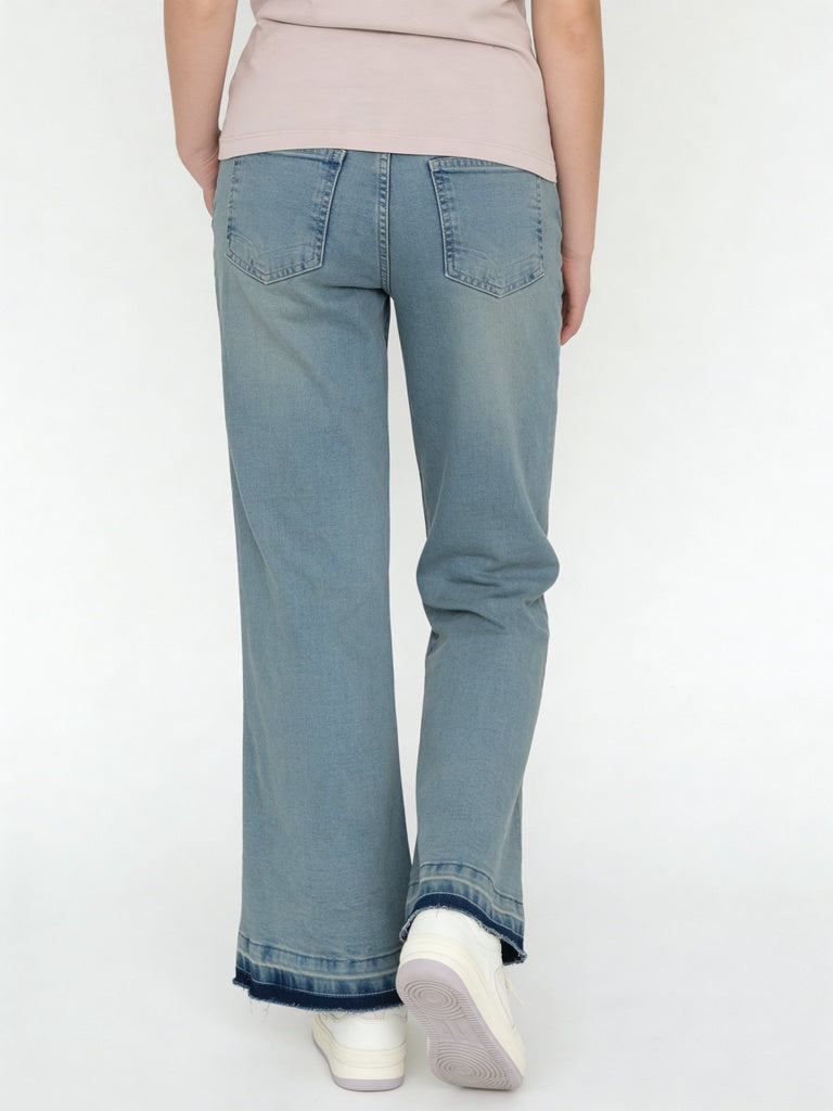 Girls Light Blue Raw Hem Flared Jeans