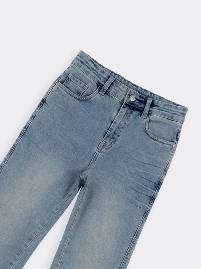Girls Light Blue Raw Hem Flared Jeans