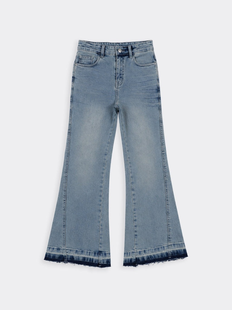 Girls Light Blue Raw Hem Flared Jeans