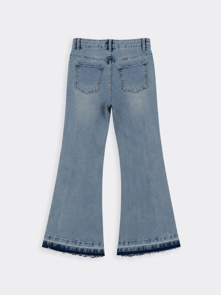 Girls Light Blue Raw Hem Flared Jeans