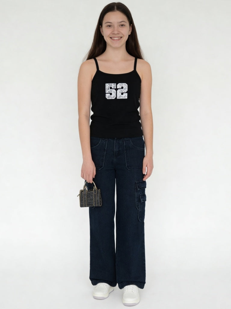 Y&F Kids Girls Blue Cargo Pocket Jeans