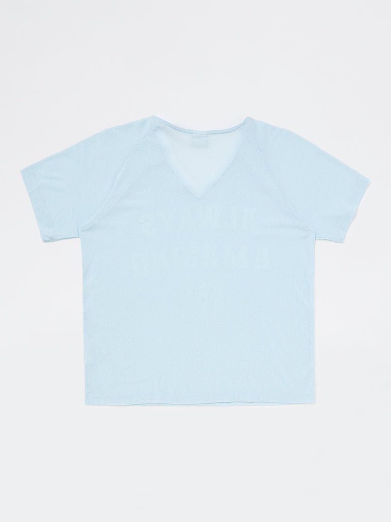 Y&F Kids Girls Blue Text-Printed T-Shirt