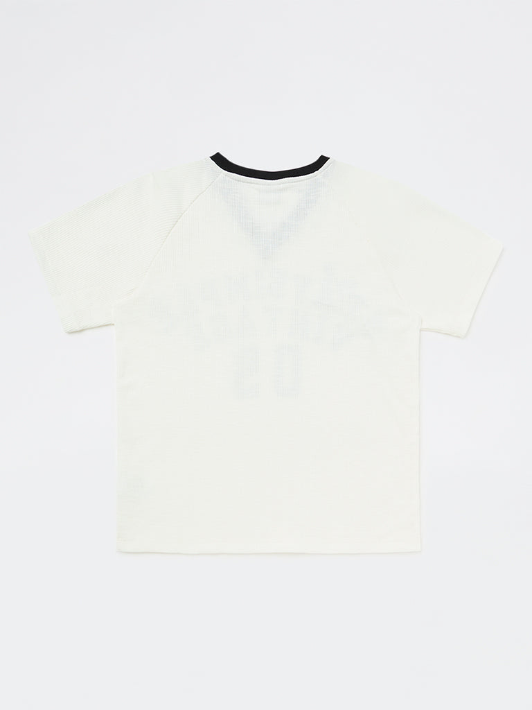 Y&F Kids Girls White Text-Printed T-Shirt