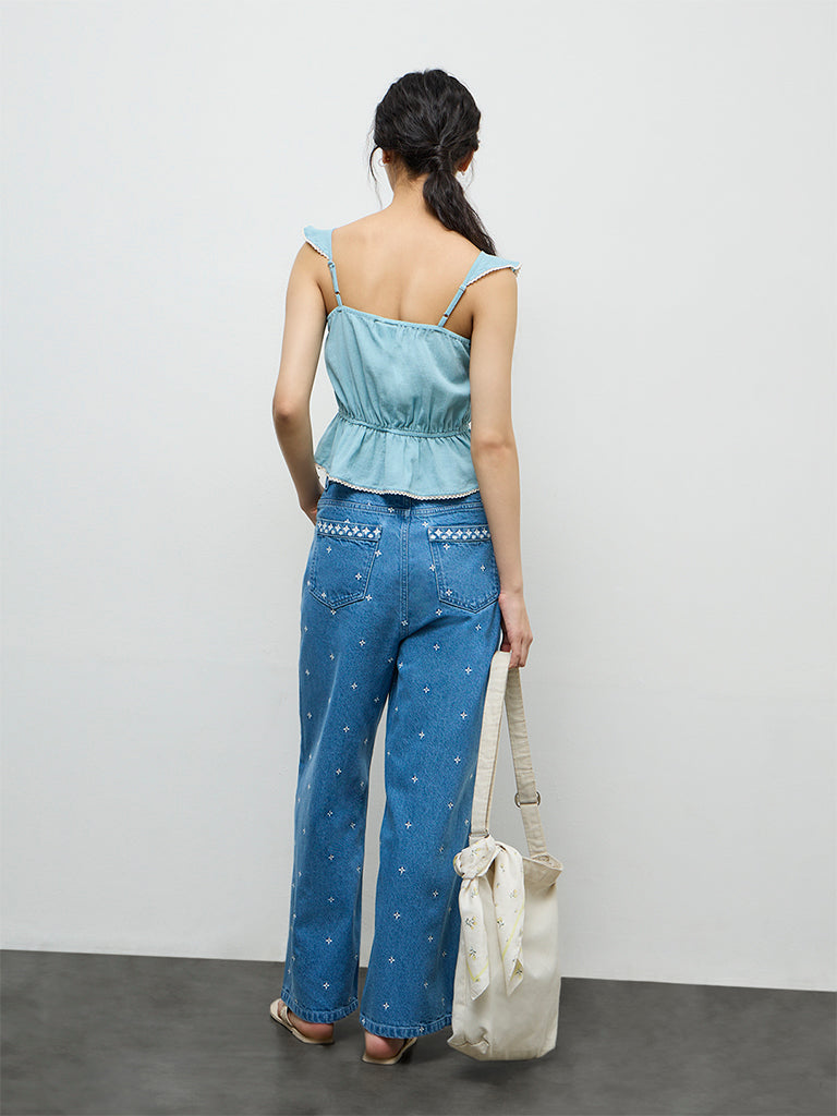 Bombay Paisley Blue Embroidered High-Rise Jeans