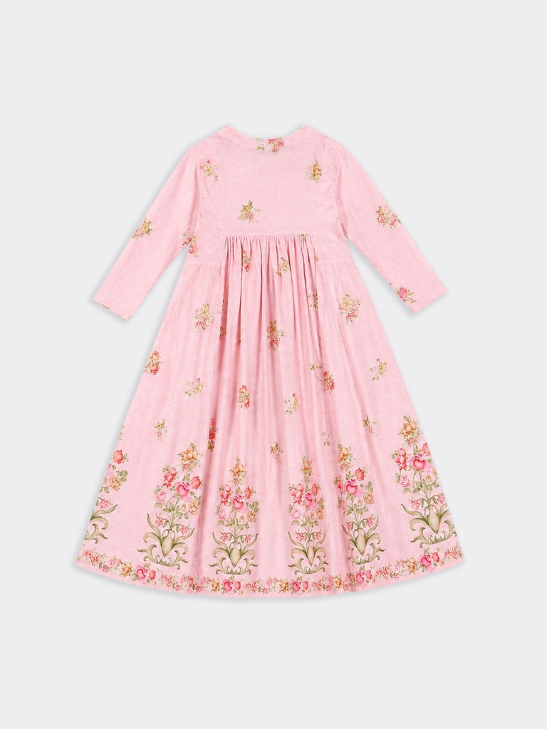 Utsa Pink Floral Printed Cotton Anarkali Kurta