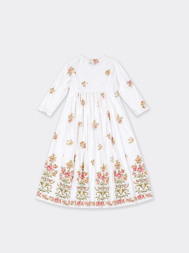 Utsa White Foliage Pattern Anarkali Cotton Kurta